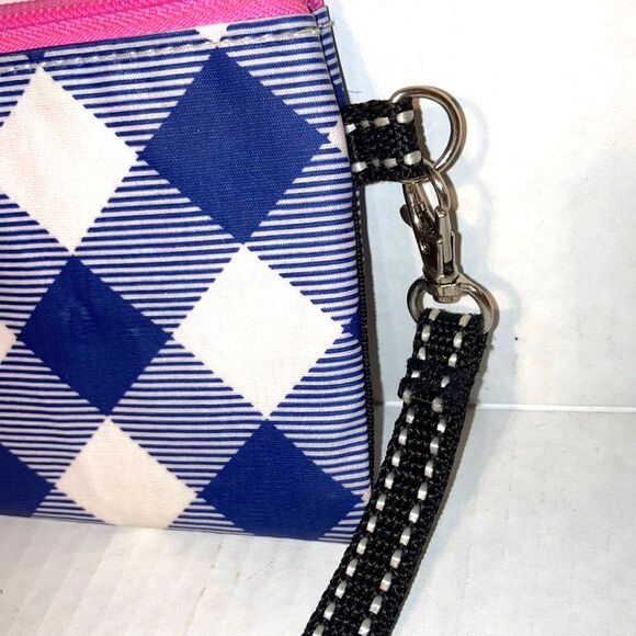 SCOUT Clutch Wristlet Zip Bag Blue and Pink Gingham Checkered 8 x 4.5 inches - Picture 5 of 9